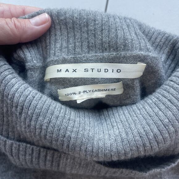 Max Studio Sweater 100% 2 Ply Cashmere Grey Cowl Turtleneck Pullover Women S - Picture 4 of 9